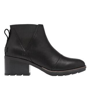 Sorel Cate Boots Chelsea Ankle Waterproof Leather Block Heel Slip On Black 7